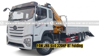 FAW JK6 6x4 320HP 8T 접이식 붐 크레인 트럭